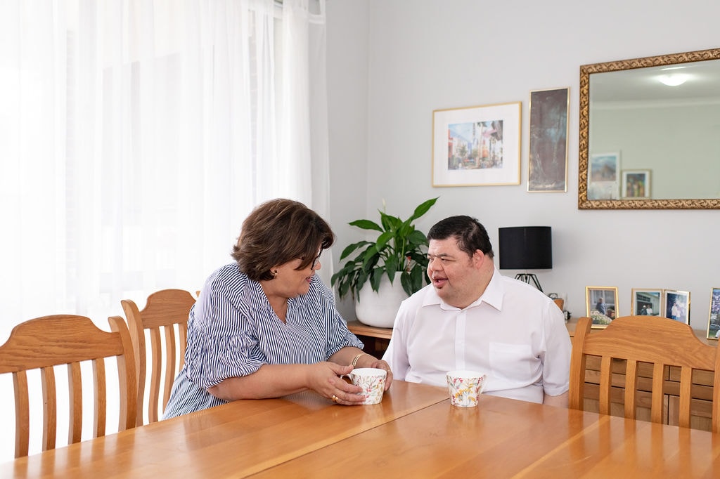 Kathleen and Keegan at the dining table